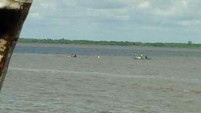 Truck falls off Bartica-bound MV Makouria