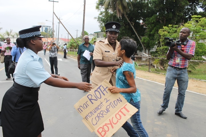 Opposition protests during Marriott Hotel’s ribbon-cutting ceremony