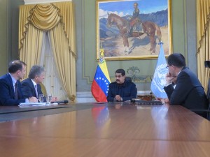 UN Assistant Secretary General on Political Affairs, Miroslav Jenca, and Guillermo Kendall of the Division of Political Affairs meeting with Venezuela’s President, Nicolas Maduro.