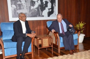 President David Granger and Brazil's Minister of External Relations, Mauro Vieria in bilateral talks Wednesday during the latter's one-day visit to Guyana.