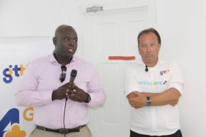 GTT's Chief Executive Officer, Justin Nedd (left) and the company's Chief Commercial Officer, Gert Post speaking with the media at the launch of the 4G service.