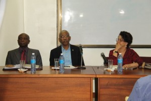 Foreign Affairs Minister, Carl Greenidge; President David Granger and Director General of the Ministry of Foreign Affairs, Ambassador Audrey Jardine- Waddell.