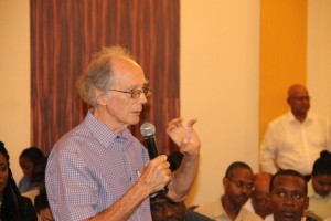Co Chairman of the Guyana Human Rights Association, Mike Mc Cormack speaking at the public consultation on the State Asset Recovery Bill.