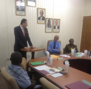Minister of Communities, Ronald Bulkan and Minister responsible for Housing, Valerie Patterson listen as Director of Country Programs Department and Special Advisor to the Vice-President, Mohammad Alsaati explains the collaboration between Guyana and the Islamic Development Bank (IsDB)
