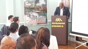 Former Chief-of-Staff of the Guyana Defence Force (GDF), Retired Brigadier, Mark Phillips addressing the Security Seminar organised by the Georgetown Chamber of Commerce and Industry (GCCI).