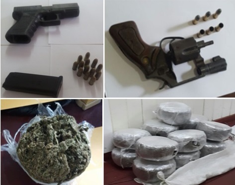 Guns, ammo, marijuana seized; five arrested