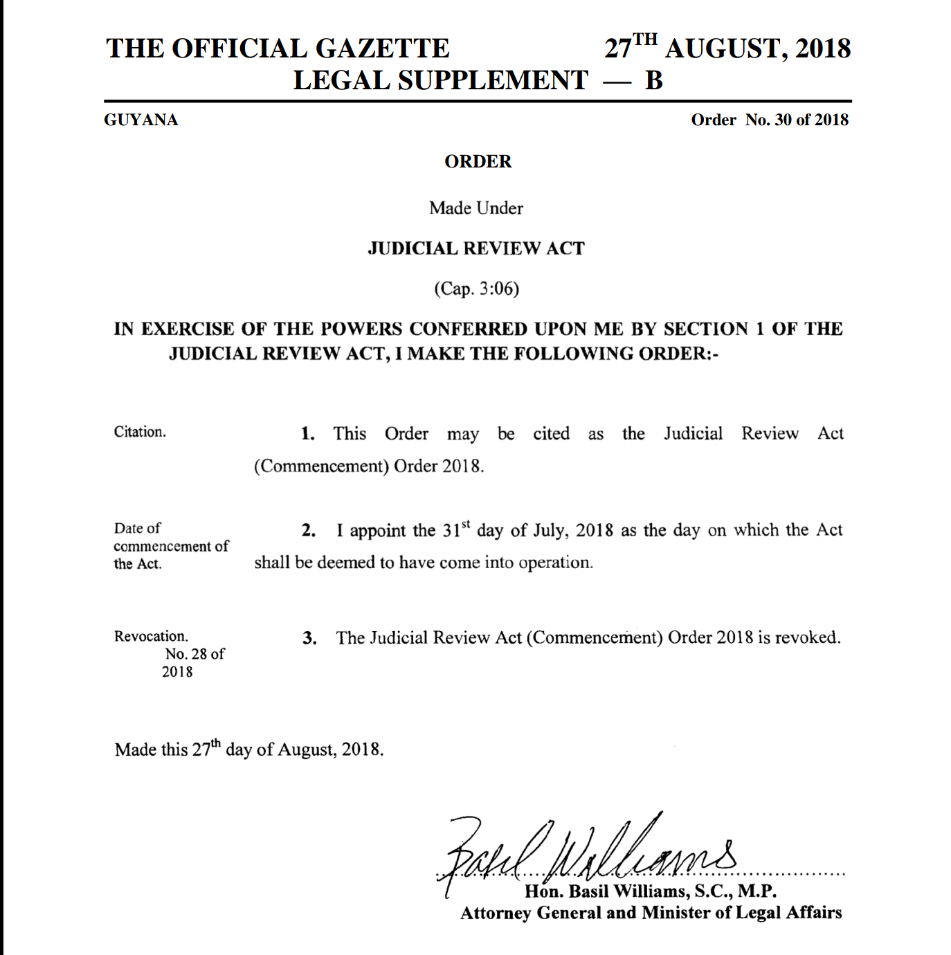 New order issued to activate Judicial Review Act in keeping with Chief Justice’s order