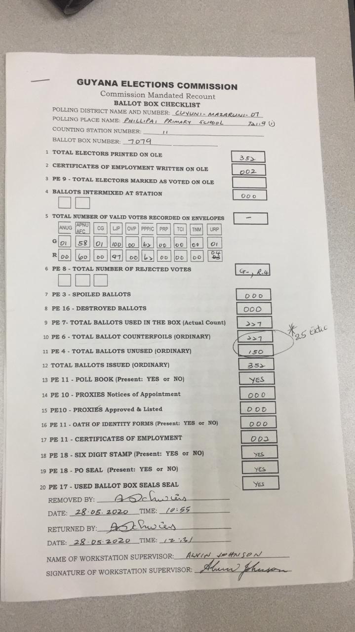 APNU releases record showing 25 extra ballots for Region 7 polling station
