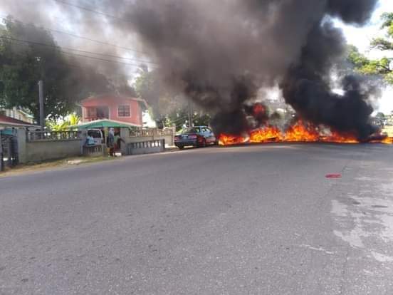 West Berbice residents block public road again with burning tyres