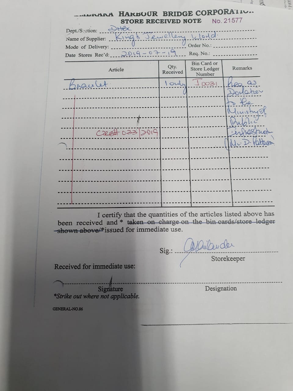 Probe of expensive gift purchases widens to CJIA, MARAD, GCAA, THD; Harbour Bridge boss repaying for bracelet but will be removed