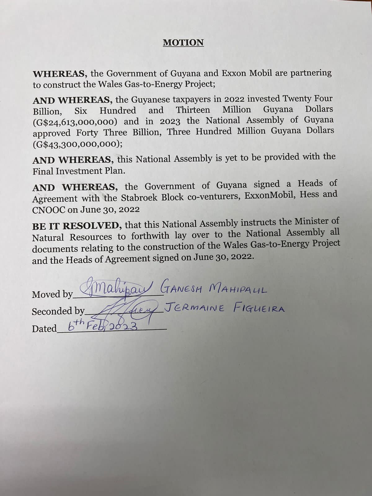 Opposition demands information on gas to shore project