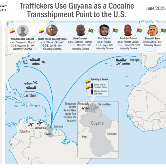 U.S. sanctions Guyanese police officer, Mark “Demon” Cromwell, Paul Daby Jr; Colombians for drug trafficking