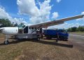 Aircraft veers off runway after puncture