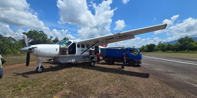 Aircraft veers off airstrip after puncture