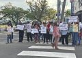 Opposition WIN supporters protesting near State House where King Charles will attend reception